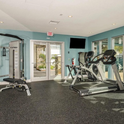 a gym with exercise equipment