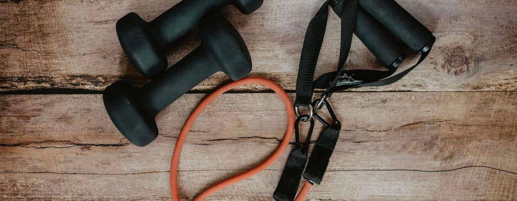 workout equipment on a wooden floor