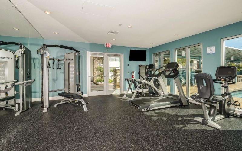 a gym with exercise equipment